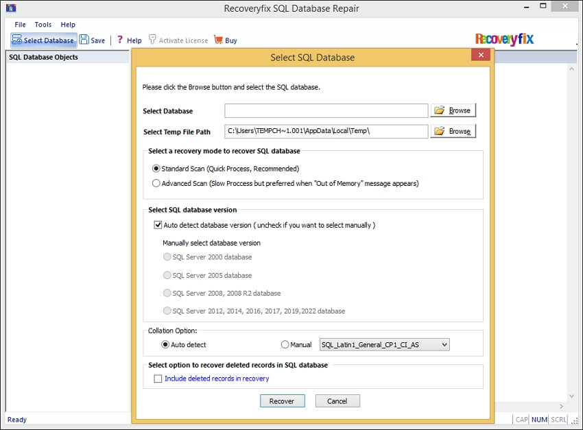 Click on select Database