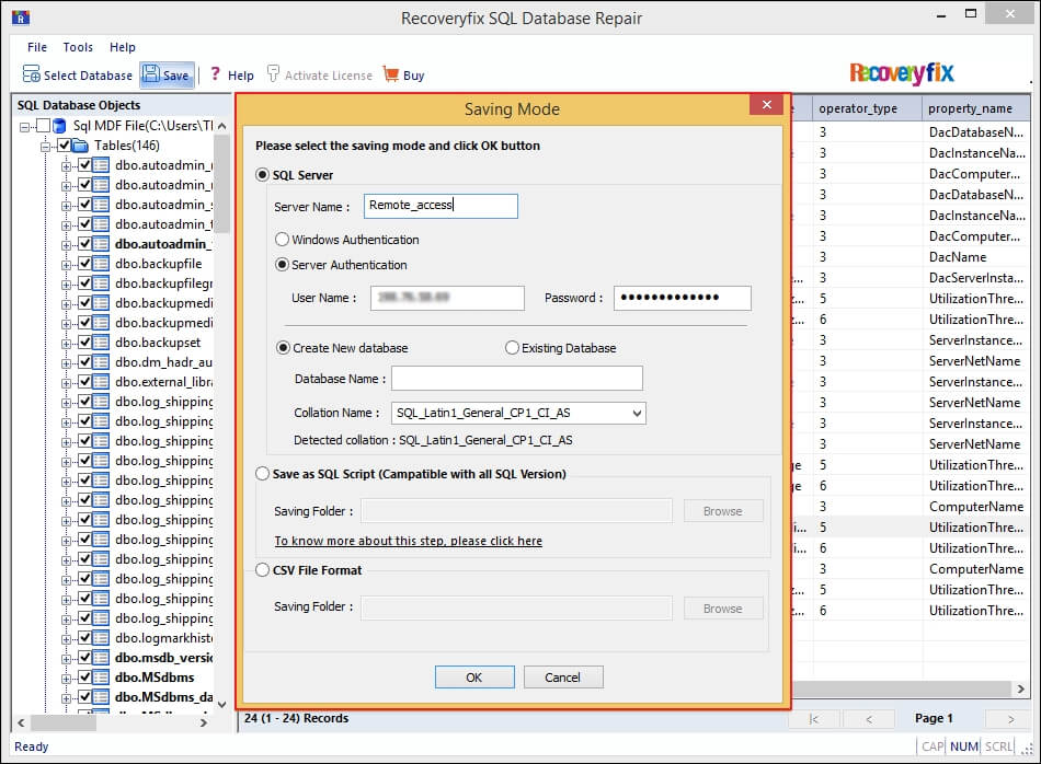 Save database in SQL server, SQL script or in CSV file format